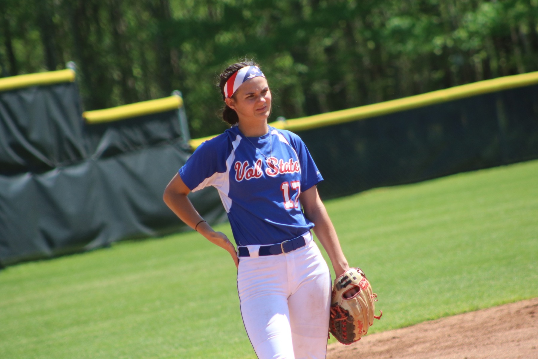 Sophomore #17 Hannah Marlar playing Third base at Motlow State Community College.